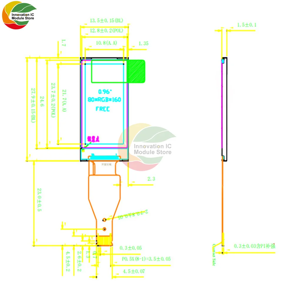 0.96 Inch TFT Color LCD Display Resolution 160*80 Driver IC ST7735 Welding/plug-in Color LCD Display