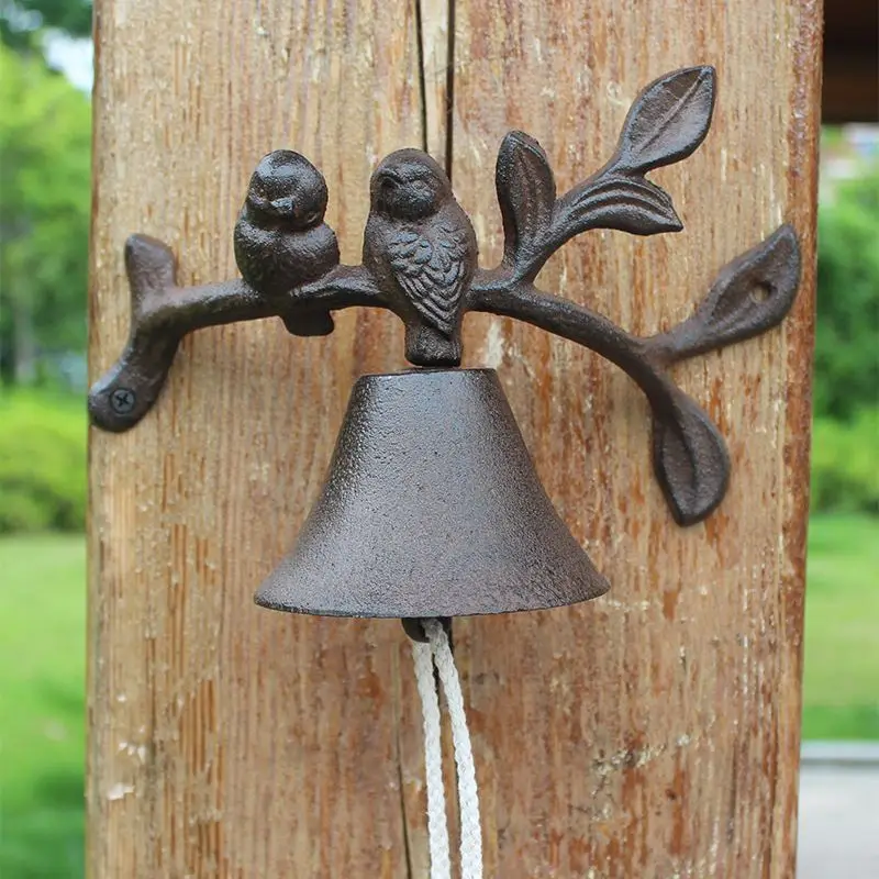 

Lovely Bird Shape Welcome Bell, 2 Birds Hanging Doorbell, Rustic Cast Iron Decoration for a Wrought Iron Fairy Tale, Great Gift