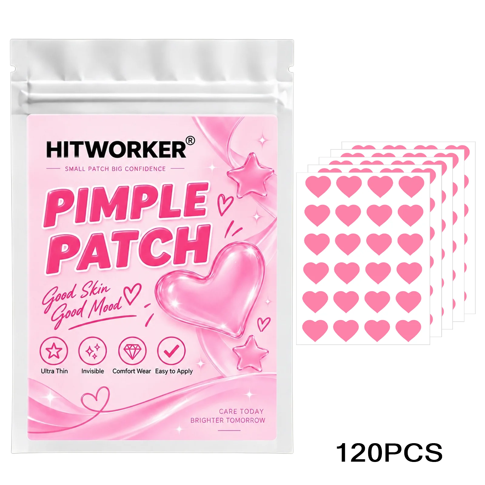 120pcs Hydrocolloid Pimple Patches, Star Shape Spot Cover Stickers, Iridescent Face Patch, Ultra-Thin Easy Peel Day Night Use