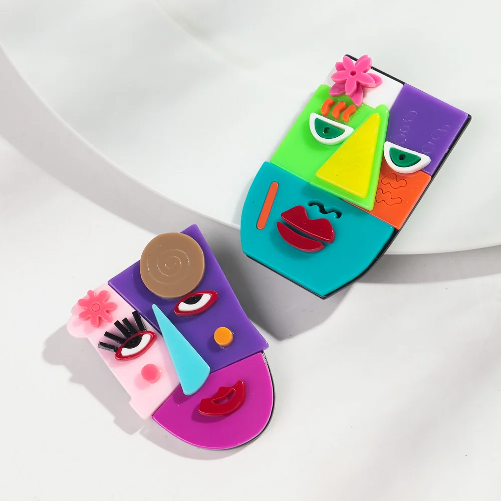 Trend Abstract Acrylic Colorful Face Handmade Brooches for Women Exaggerated Brooch Lapel Pins Clothing 2024 Trend Accessories