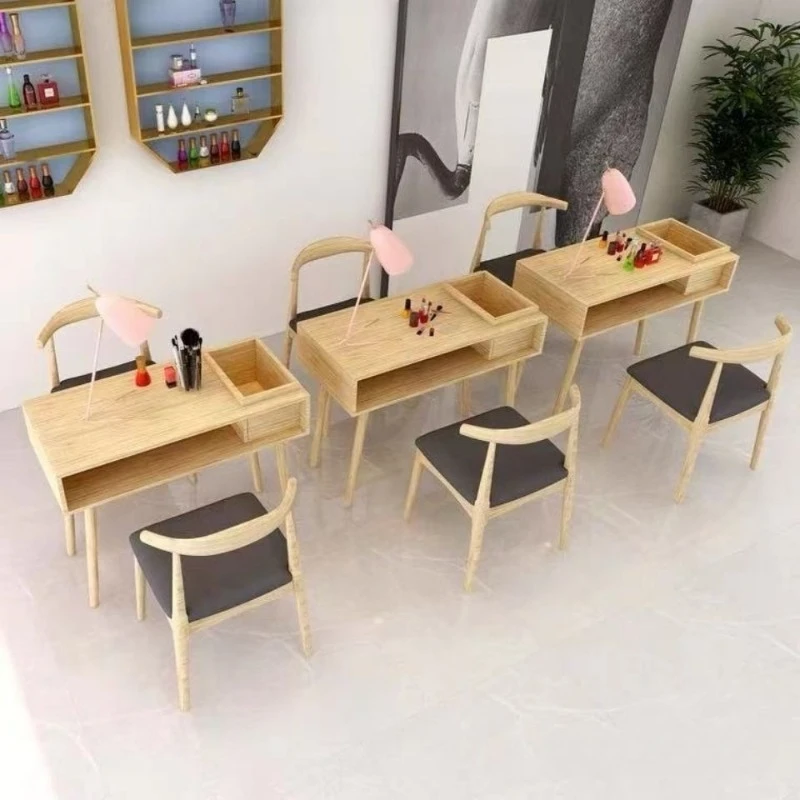 Small Internet celebrity manicure table and chair workbench solid wood manicure table vacuum cleaner inlaid Japanese style