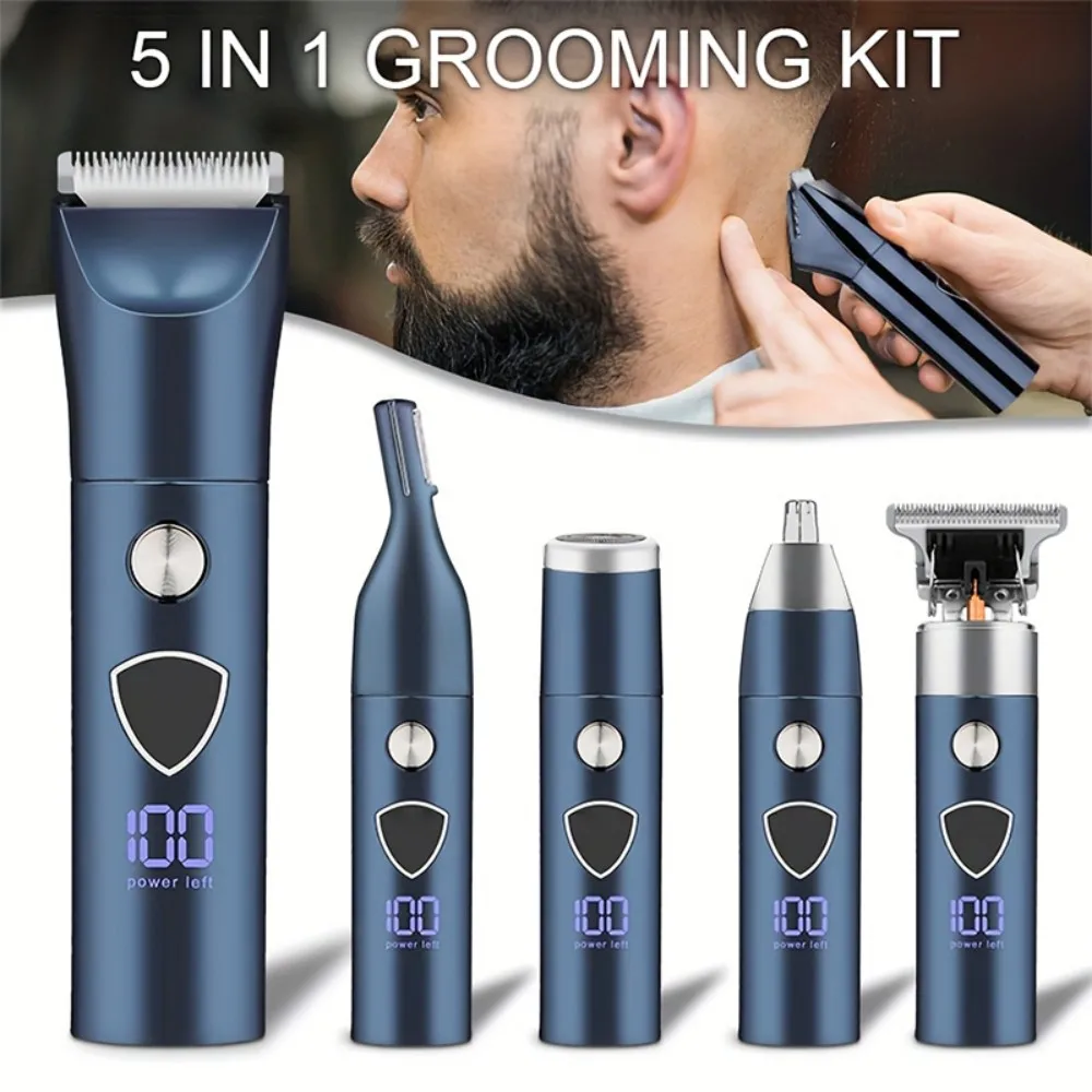 Maquinilla de afeitar eléctrica para el cuerpo para hombres, afeitadora de belleza higiénica 5 en 1, maquinilla de afeitar profesional para el cuerpo, cara, oreja, nariz, recortadora de pelo y barba, conjunto de belleza con pantalla Led