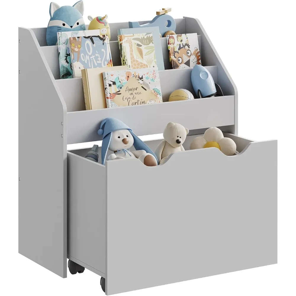 Children's Book and Toy Organizer with 3 Shelves, Mobile Storage Chest, Multipurpose Storage Solution