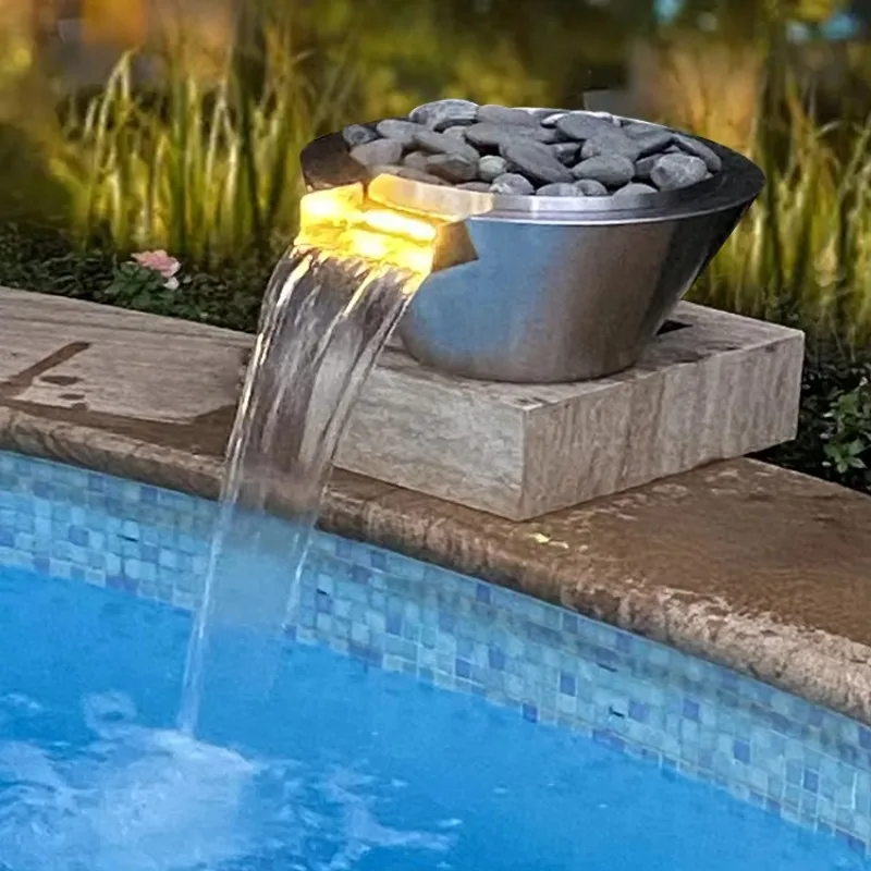 Stainless Steel Bowl Waterfall Fountain For Garden Pool Pond Landscape Decor Wide Smooth Water Outlet Solid Anti-corrosion Body