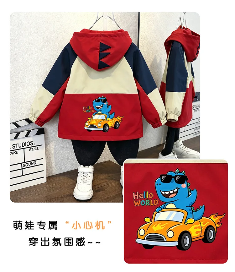 Kleinkind Jungen Kapuzenjacke Neue Frühling Herbst Baby Kinder Cartoon Dinosaurier Druck Kapuzen-Windjacke Mantel Kinder Freizeit-Oberbekleidung – Detail 7