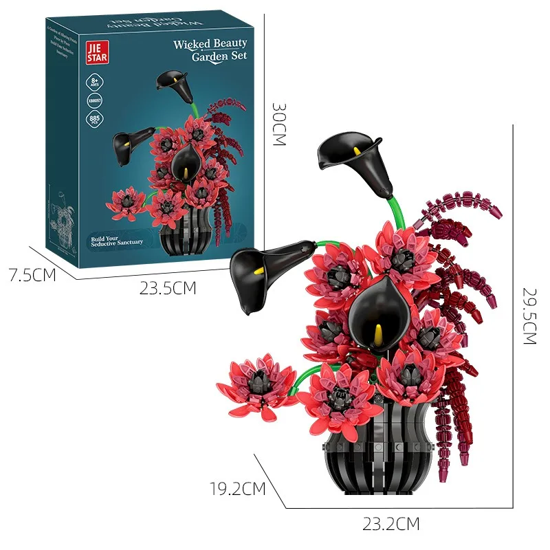 885PCS Wicked Beauty Garden Set Adjustable Flower Posture Building Blocks,Eternal Bouquet Potted Plant Art Ornament DIY Toy Gift