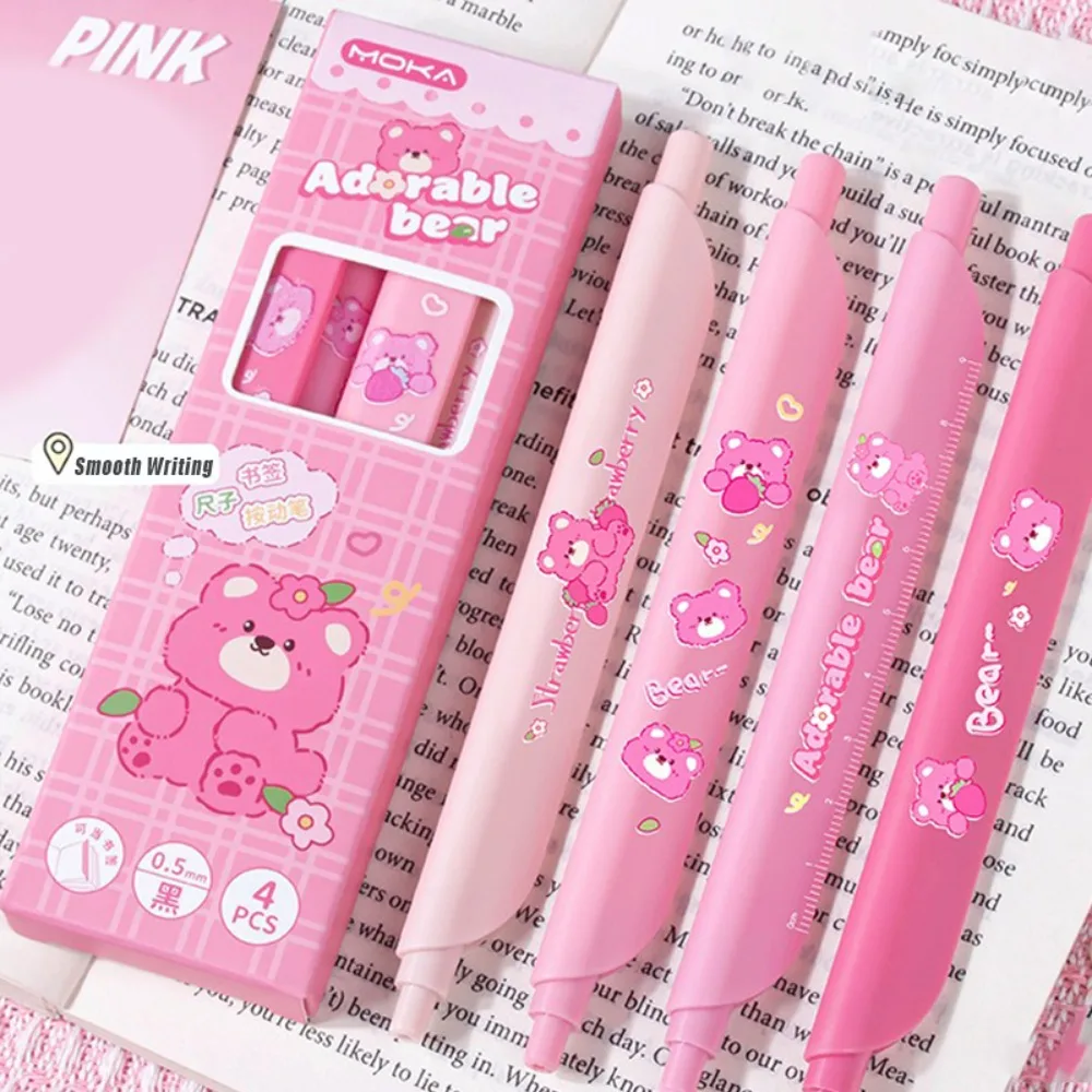 

4 шт./кор., многофункциональная гелевая ручка 0,5 мм с черными чернилами, линейка для закладок, шариковая ручка, быстросохнущий инструмент для письма, подарок