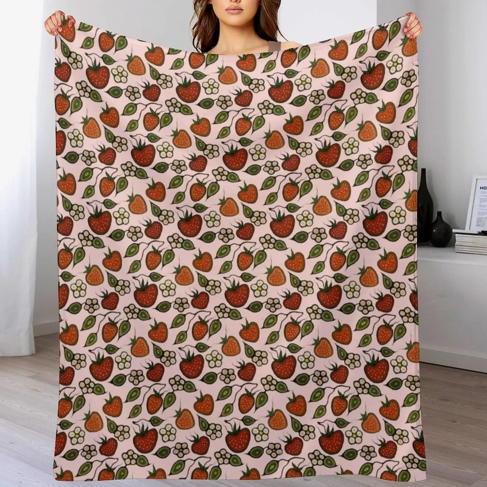 Heart berry print Throw Blanket Year Round Soft Comfortable Blanket for Home