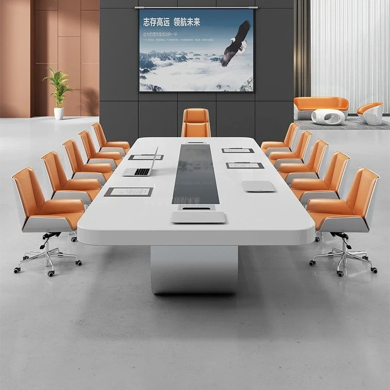 #Matte Painted Conference Table, 240x90x75cm Rectangular Meeting Desk, Minimalist Office Furniture, Conference Room Table Set