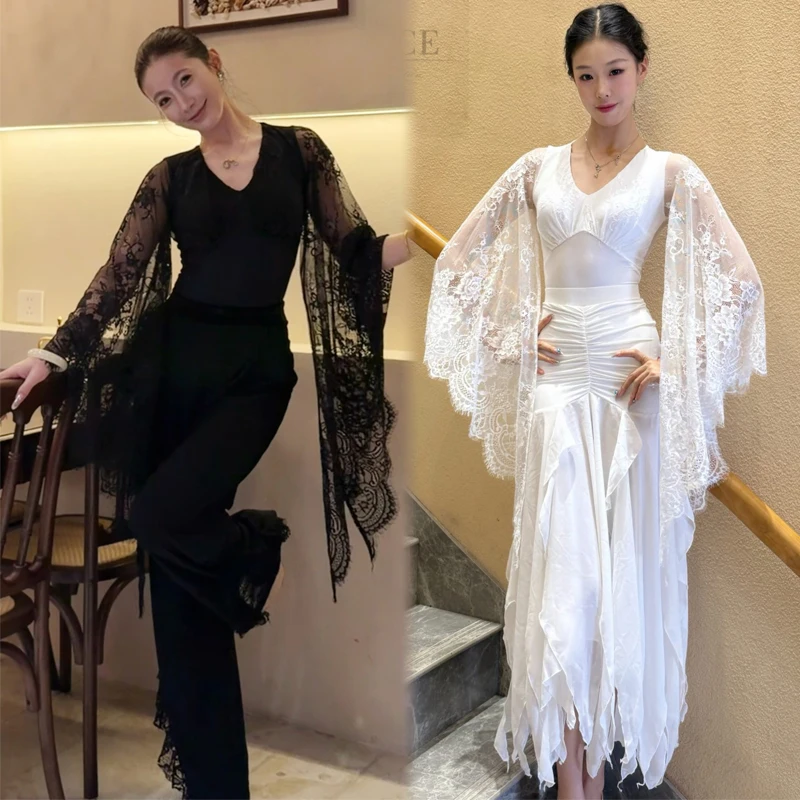 Women Waltz Ballroom Dance Costume Butterfly Sleeves Latin Top Irregular Skirt Pants Adults Latin Dance Pratice Wear SL16435