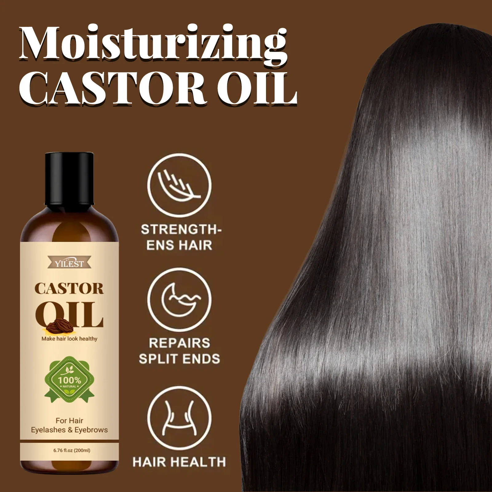 

100% Pure Castor Oil 200ml Hair Growth Treatment Eyelashes Eyebrows Moisturizing Strengthen Repair Split Ends Pure Castor Oil