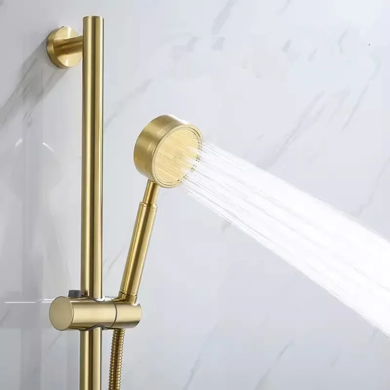 Brushed Gold Faucet Set Bathroom Wall Mounted Solid Brass High Quality Bathtub Shower Set