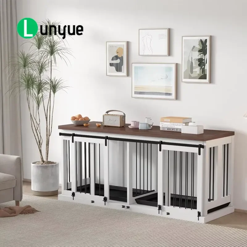 Wooden Dog Crate Furniture with Detachable Tray Spacious Canine Cage Table Enclosure for Puppy Accommodation Home Decor
