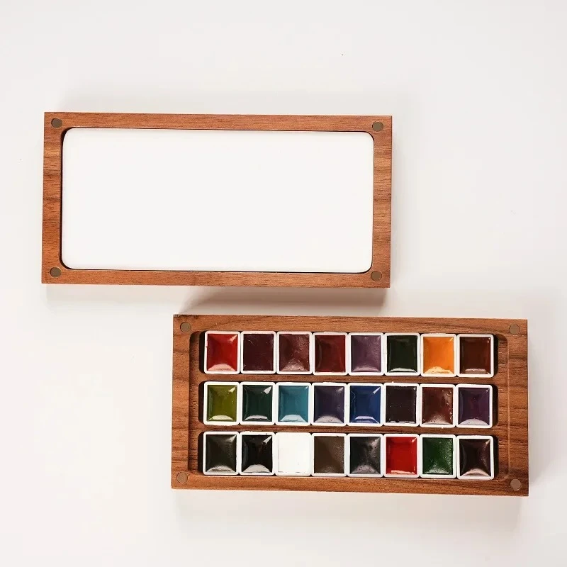 Portable Palette Solid Wood Watercolor Paint Box 24 Colors 2ML Watercolor Paint Artist Travel Painting Nail Art Supplies