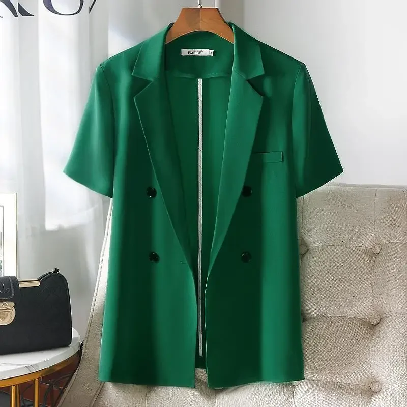 New Summer Short Sleeve Blazer Women Cardigan Thin Jacket Korean Fashion Tops Coats Plus Size Women Clothing Luxury