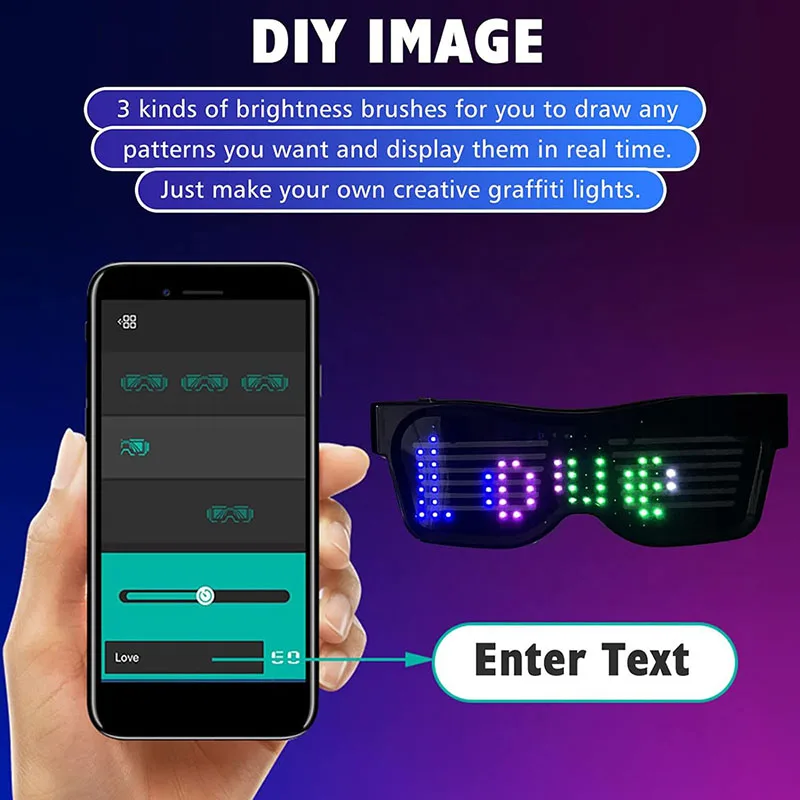LED Glasses, Bluetooth App Control LED Display Smart Glasses USB Rechargeable DIY Funky Glasses for Party, Club, DJ, Halloween
