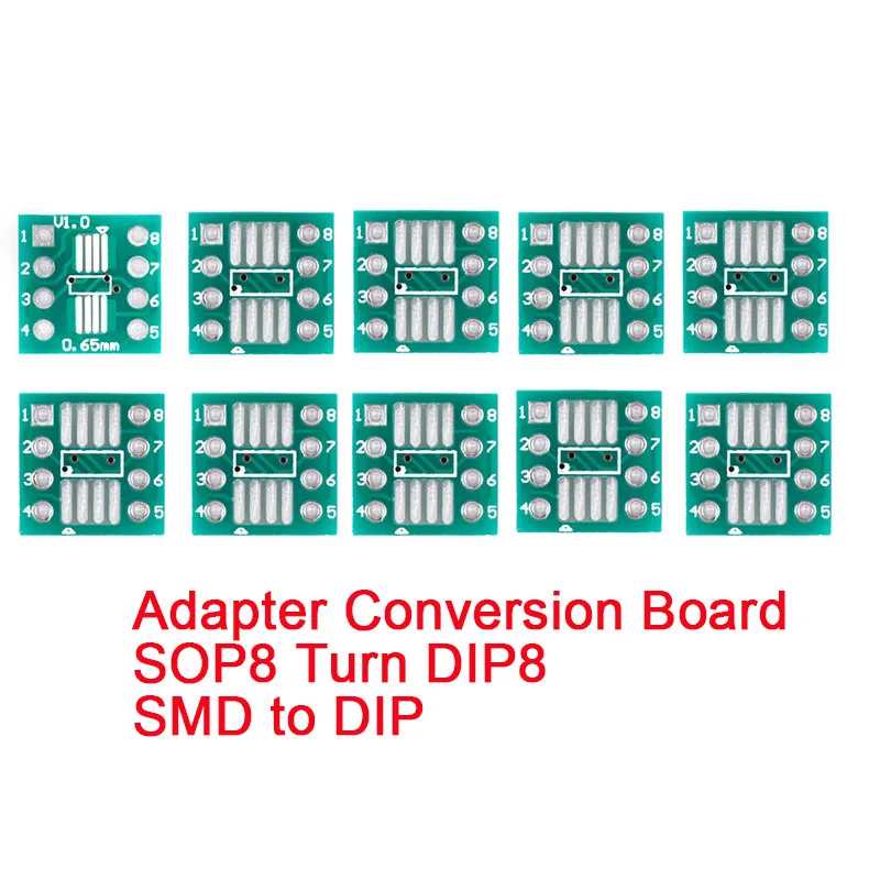 10PCS SOP8 Turn DIP8 SMD to DIP adapter Socket SOP8/TSSOP8/SOIC8/SSOP8 Board TO DIP Adapter Converter Plate 0.65mm 1.27mm