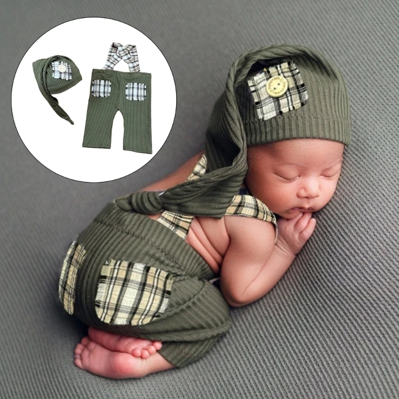 

Baby Photography Costume Clothing Hat and Overalls Photo Clothes Photography Props for Infant Newborns 0-1 Month