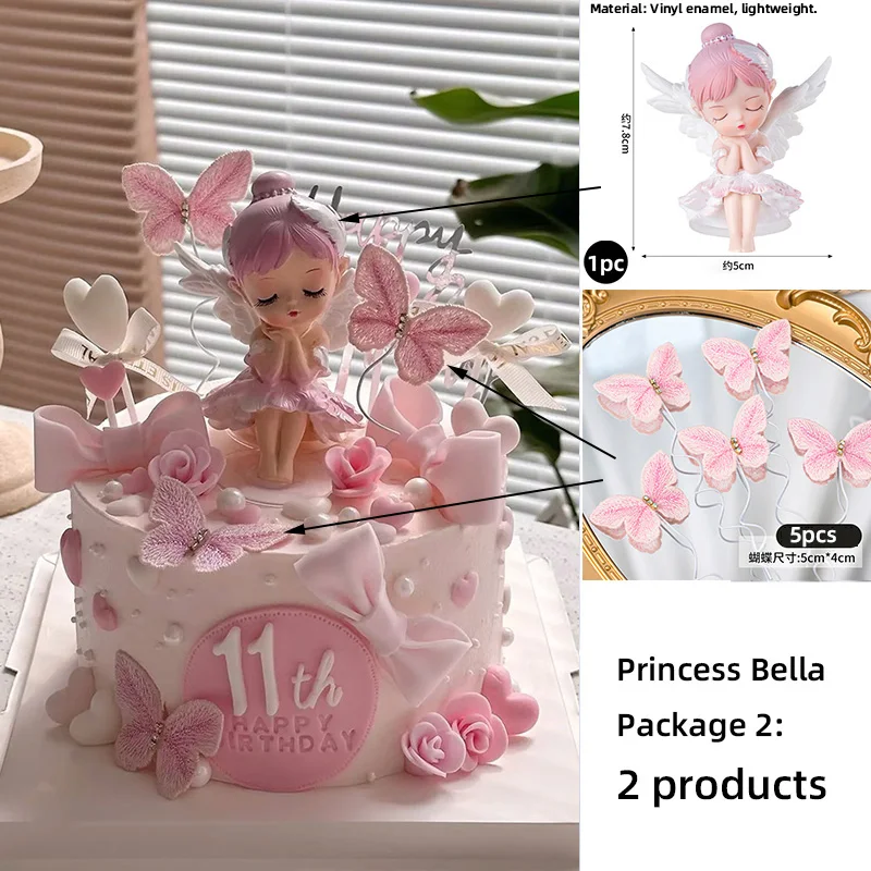 Alles Gute zum Geburtstag Prinzessin Kuchen Topper Ballett tanzendes Mädchen mit Engelsflügeln für einjährige Babyparty-Party-Dekoration – Detail 15