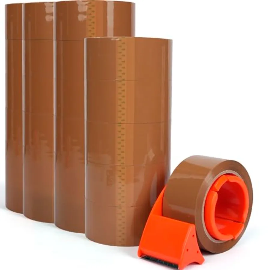 

24 рулона коричневой упаковочной ленты с диспенсером, толщина 2,6 мил, 1,88 дюйма x 55 ярдов, прочная клейкая коричневая лента для упаковки, сменный блок