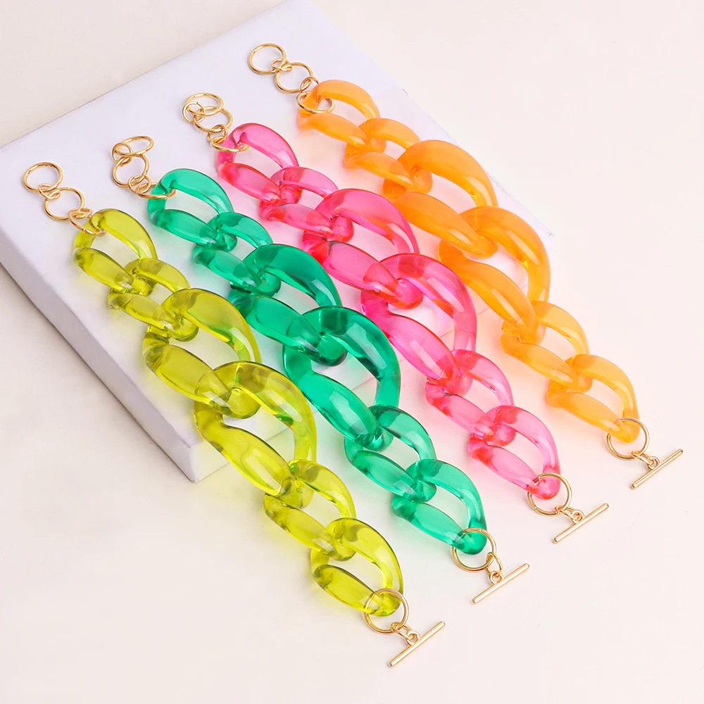 FishSheep Colored Transparent Chunky Chain Bracelet for Women Acrylic Thick Link Chain Bracelets Bangles 2022 Fashion Jewelry