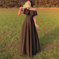 New A-line Wedding Dresses Sweet Ruffles Off The Shoulder Satin Black Evening Dress Elegant Floor-length Bridal Dress Customized