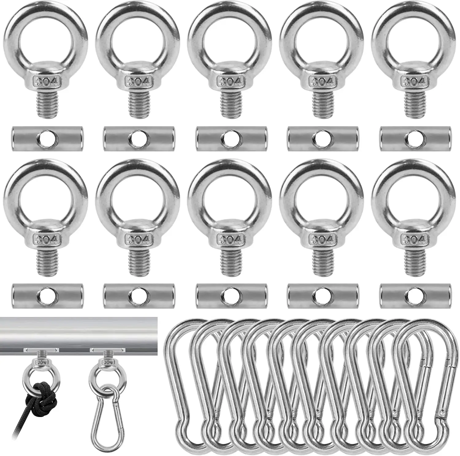 Lot de 10 butées de rail de store M4 12 mm x 6 mm avec boucles en acier inoxydable 304 pour caravane, camping-car, bateau, tente, extrémités de fixation sécurisées pour rail de 5 à 8,5 mm, accessoires de camping-car faciles à installer et résistants à la rouille