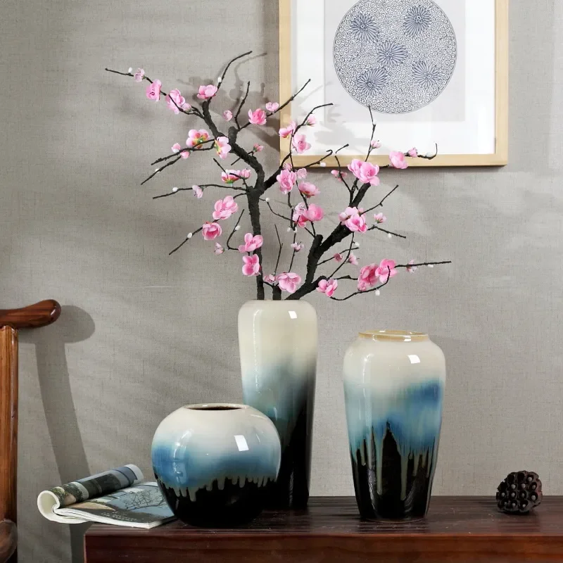 New Jingdezhen Ceramic Vase for Living Room Dried Flower Arrangement Ornament Decorative Vase for TV Cabinet Home Furnishings