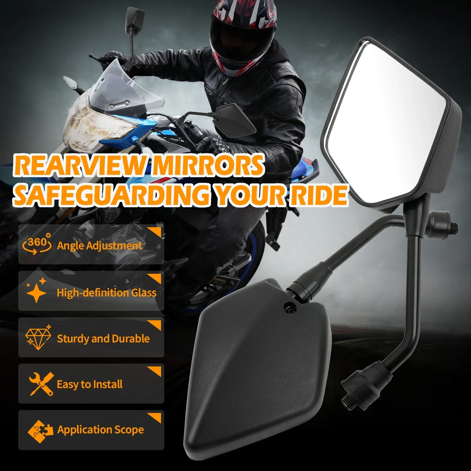 1 Pair Universal Black Motorcycle Rearview Mirror Side Motorbike Rear View Mirror M10 Rearview Mirrors Electrombile Side Convex