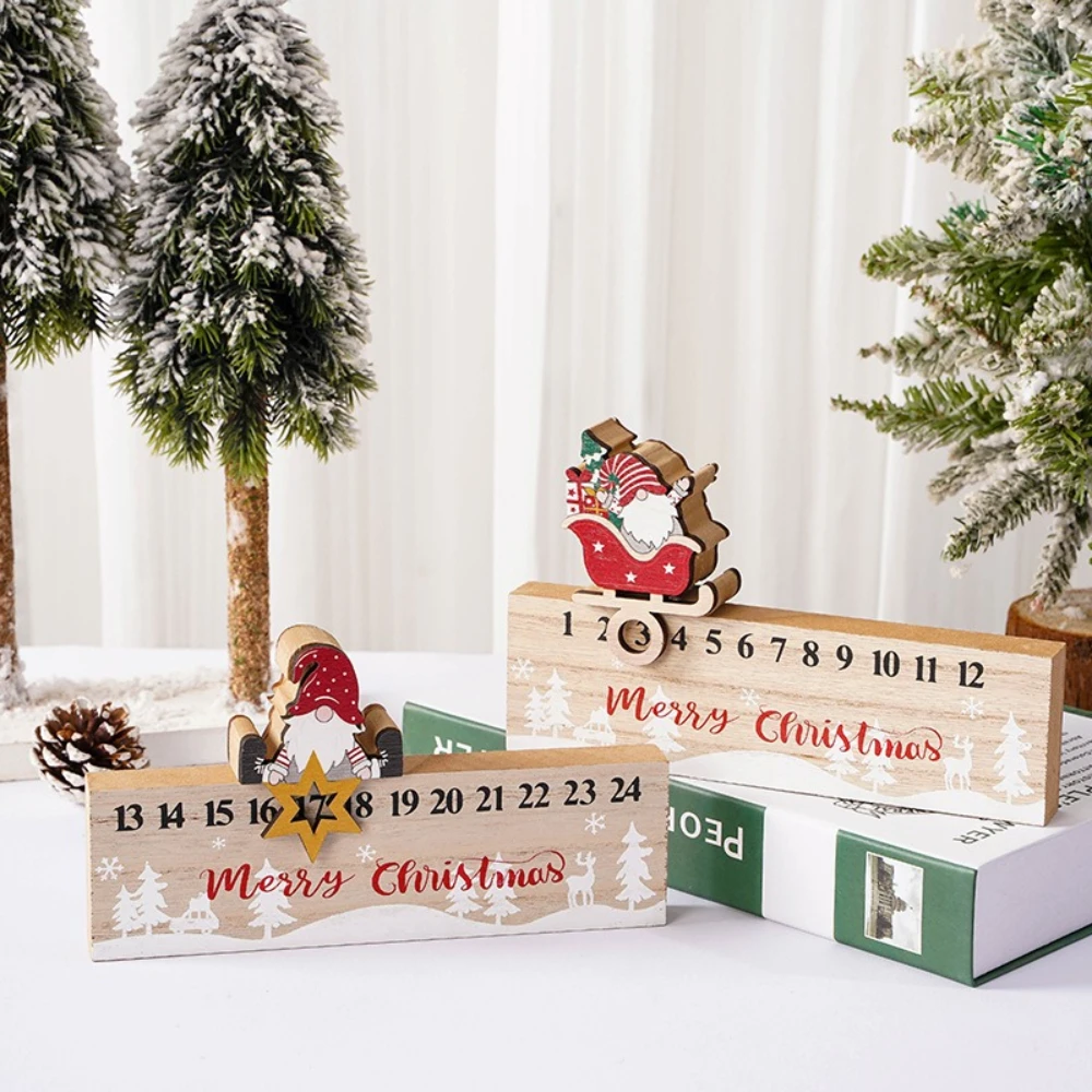 Christmas Sleigh/Sitting Old Man Decoration Wooden Mobile Calendar Display Faceless Old Man Christmas Countdown Christmas Gift