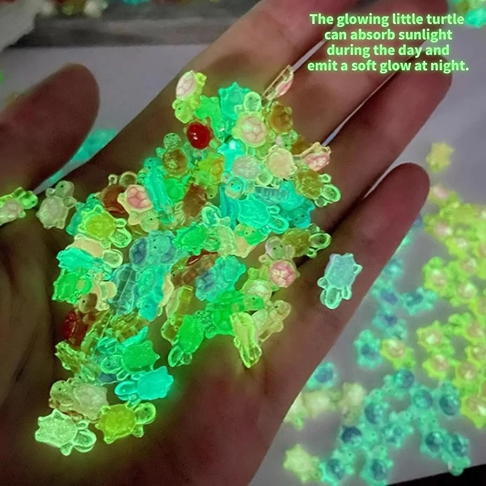 50 Pcs Mix Glow in The Dark Turtles Nail Charms 3D Mini Resin Nail Art Decorations Kawaii Colorful Turtles Flatback Animals Part