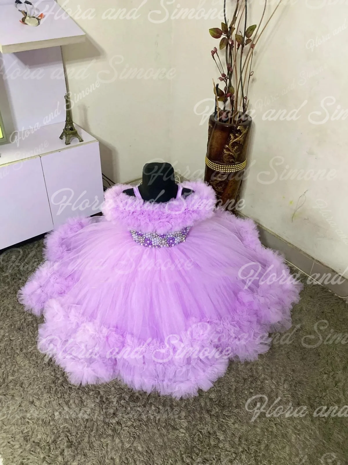 Pink Flower Girl Dress for Wedding Puffy Sequins Applique Tiered Sleeveless Kids Birthday Gowns Luxury Princess Dress Customized
