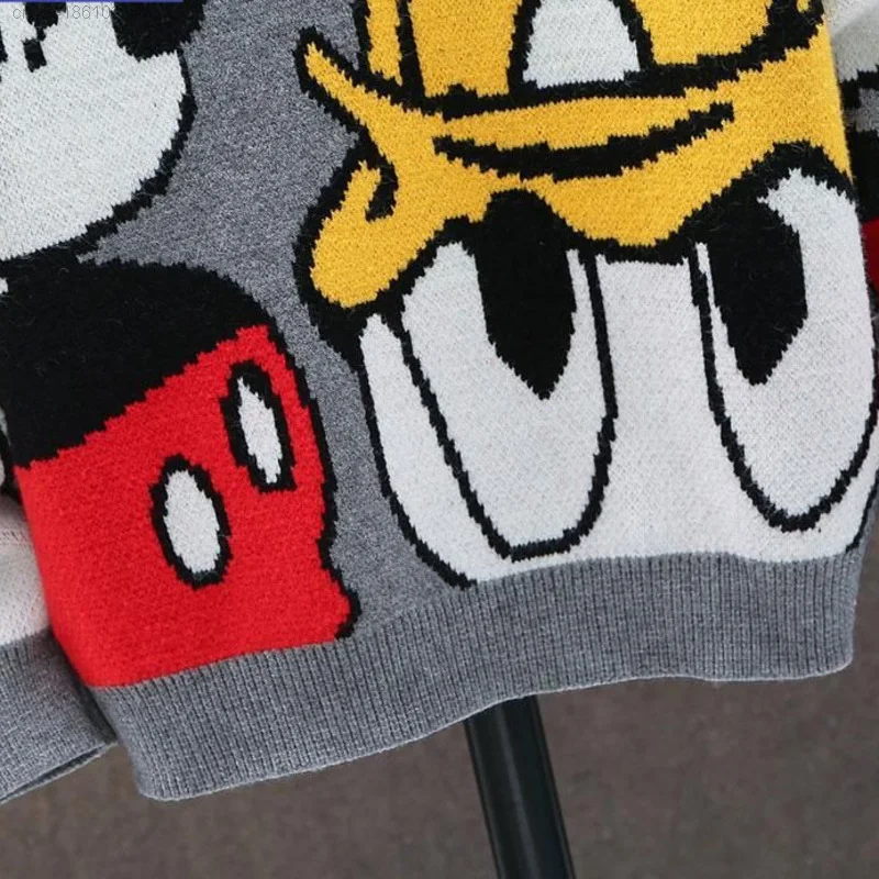 Disney Mickey Mouse Donald Duck Sweater Winter Youth Knit Clothes Korean Stylish Trendy Warm Knitwear Hip Hop Oversize Sweater