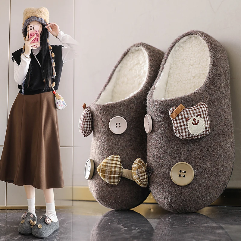 

Winter Lazy Korean Sle Cute Bule Head Cover oes round Toe Casual Thi Heel Women's Slip-On Sandals