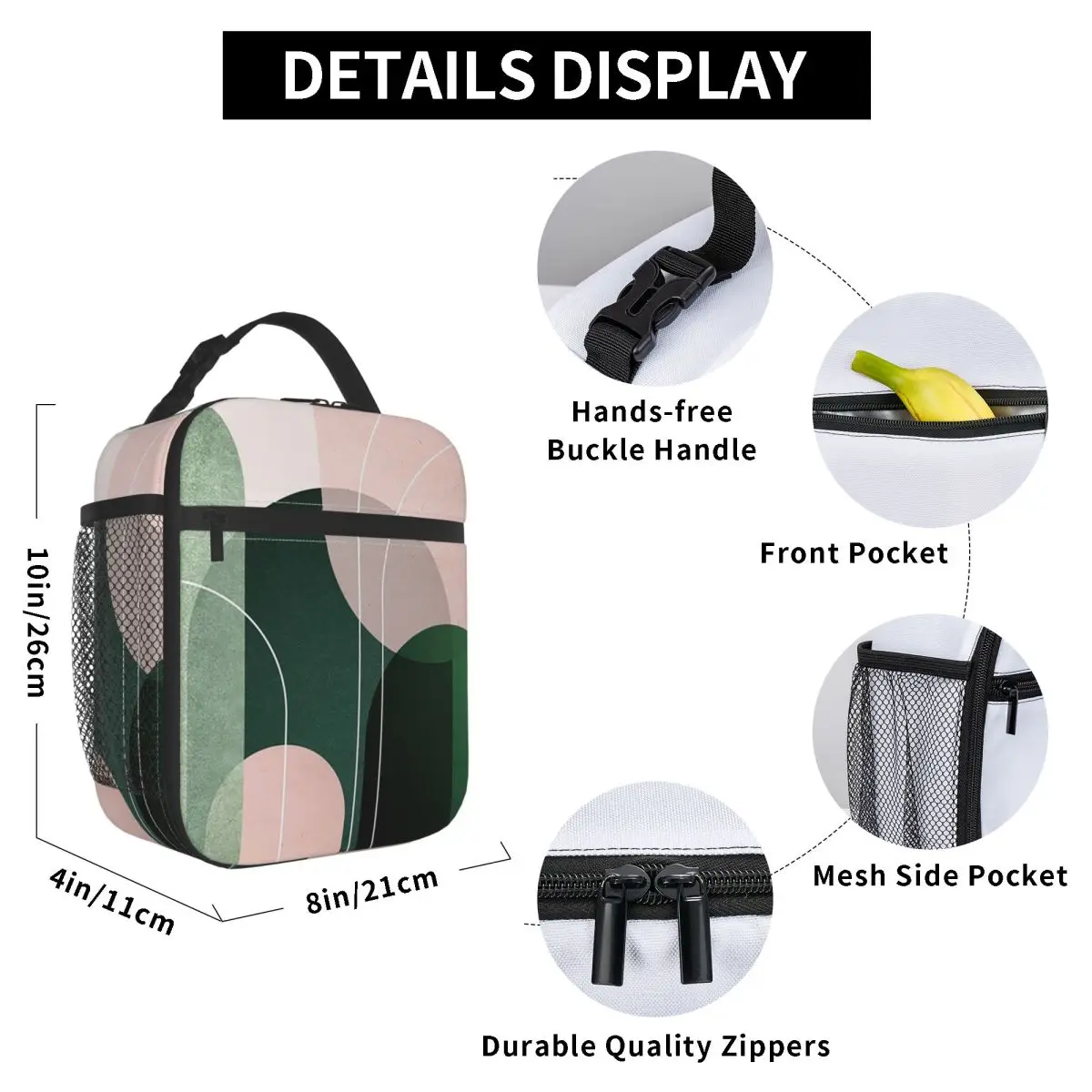 Mid Century Arches In Pink And Green Insulated Lunch Bag for Women Office Cooler Thermal Food Box Tote Lunch Boxes Container