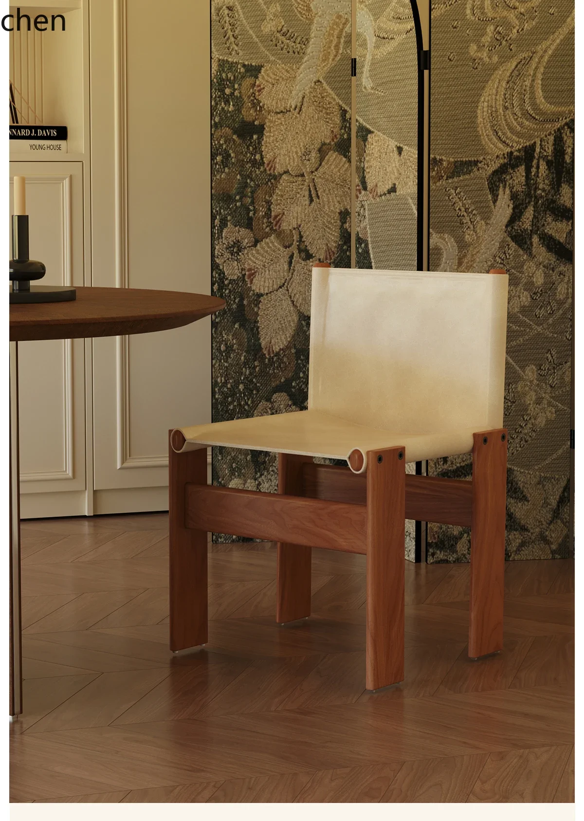 medieval cream style household dining chair living room solid wood back chair dining room study tea chair