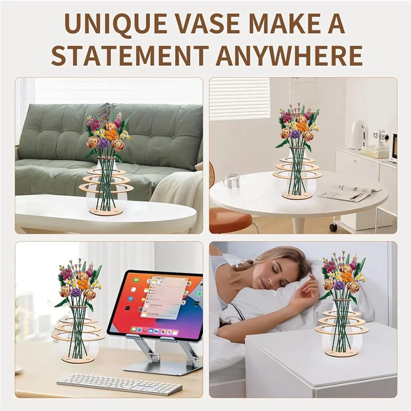 ABRB-Vase en bois pour présentoir de fleurs, présentoir de Bouquet de Puzzle, parfait pour la décoration de la maison