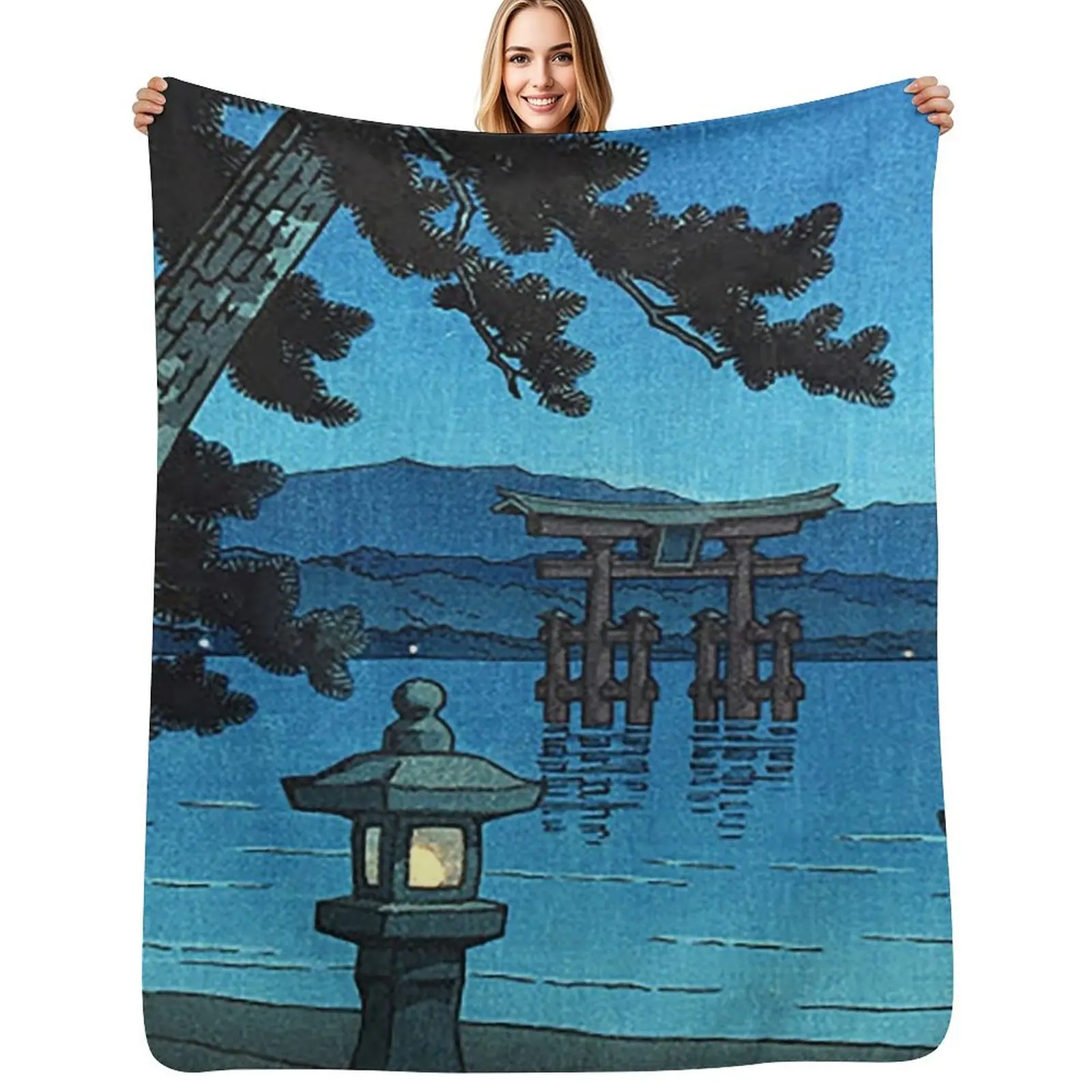 Moonlit Night - Мягкое одеяло Hasui Kawase для пикника, пляжа, кемпинга