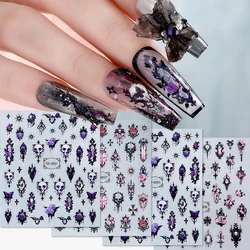 4 adet 3D cadılar bayramı Punk kafatası Nail Art etiketler Vintage mor pembe gül tırnak çıkartmaları festivali parti DIY manikür dekorasyon için