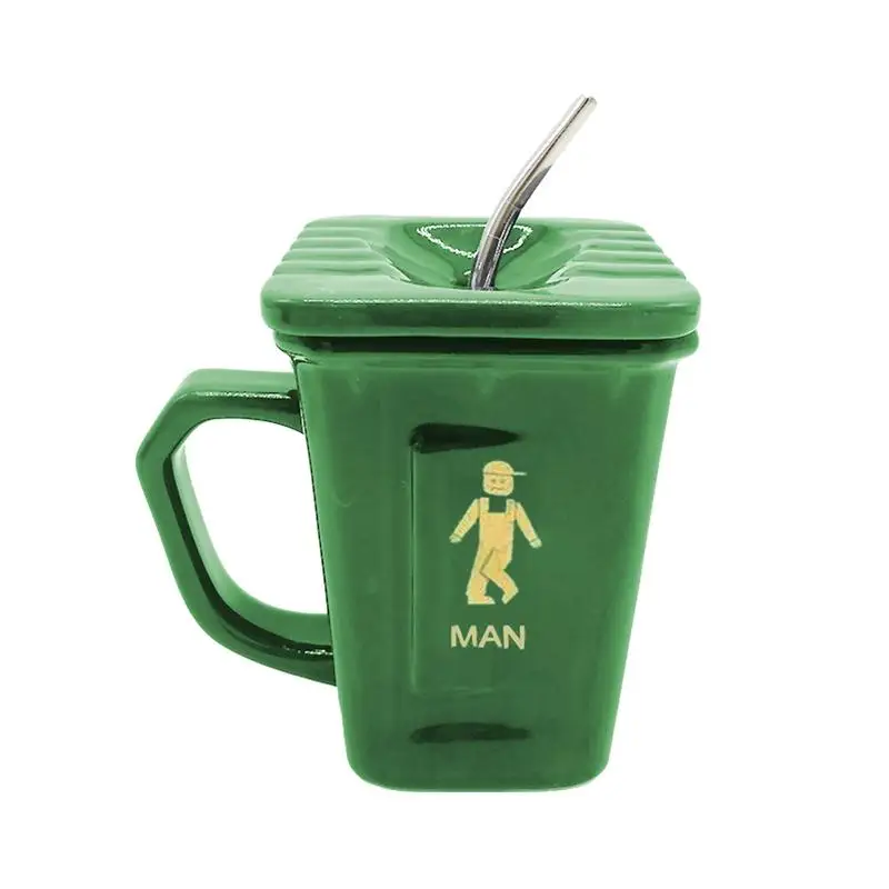 Trash Can Coffee Mug 450ML Novelty Ceramic Coffee Cup Recycling Bin Mug With Toilet Shaped Lid Multi-function Coffee Mug For