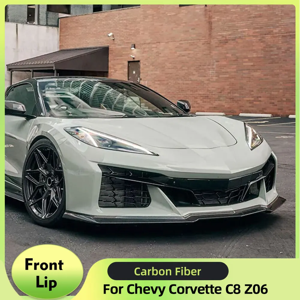 3PCS Carbon Fiber Front Bumper Lip Spoiler for Chevy Corvette C8 Z06 2 Door 2023 2024 Add On Front Lip Chin Apron Splitters