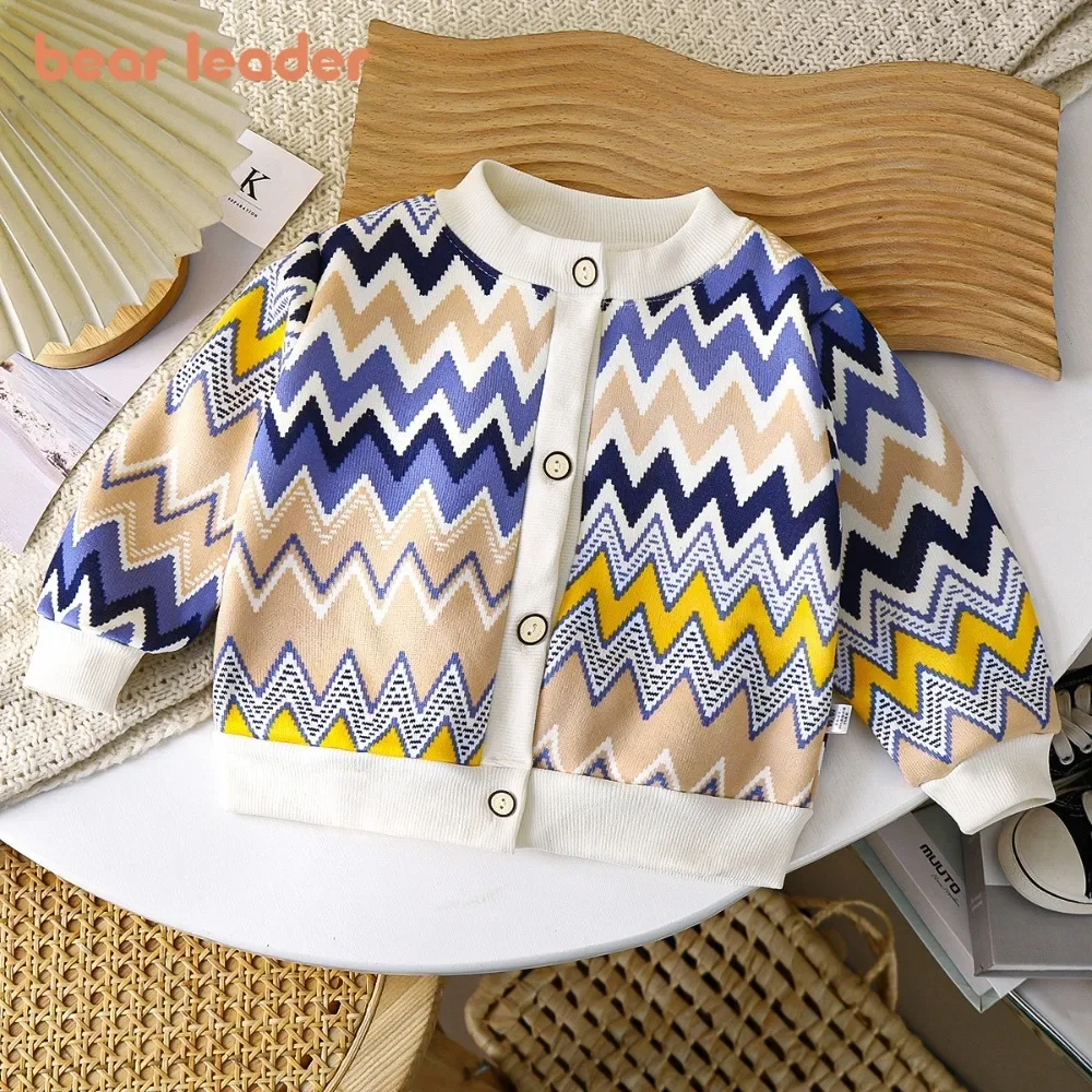 

Bear Leader Spring Autumn Fashion New Girls' Coat Striped Printed Long Sleeved Cardigan Korean Version Plain Color Kids Clothes