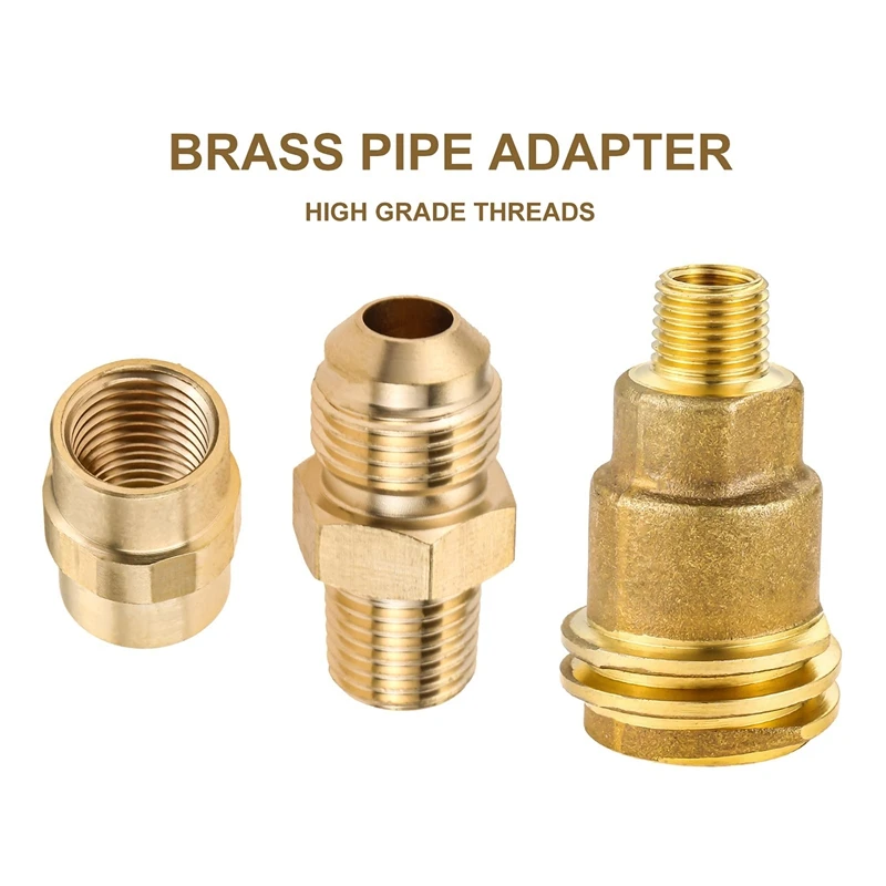 ABNL 3 Pack QCC1 Nut Propane Tank Cylinder Adapter, Brass 1/4 Inch NPT Male, 3/8 Inch Flare X 1/4 Inch Male Pipe Fitting