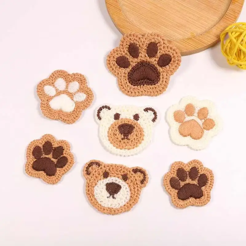 Bundle 7pcs DIY Cute Animal Claw Decorations Bear Embroidery Patch Fabric Sticker for Clothing Accessories Only can Sew