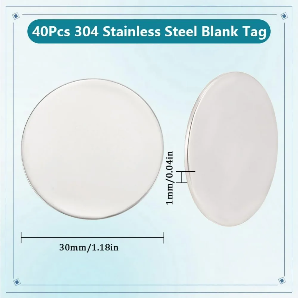 1 Box 40Pcs Stainless Steel Stamping Blanks Laser Engraving Disc Bulk Engravable Blank for DIY Jewelry Craft Name Tag