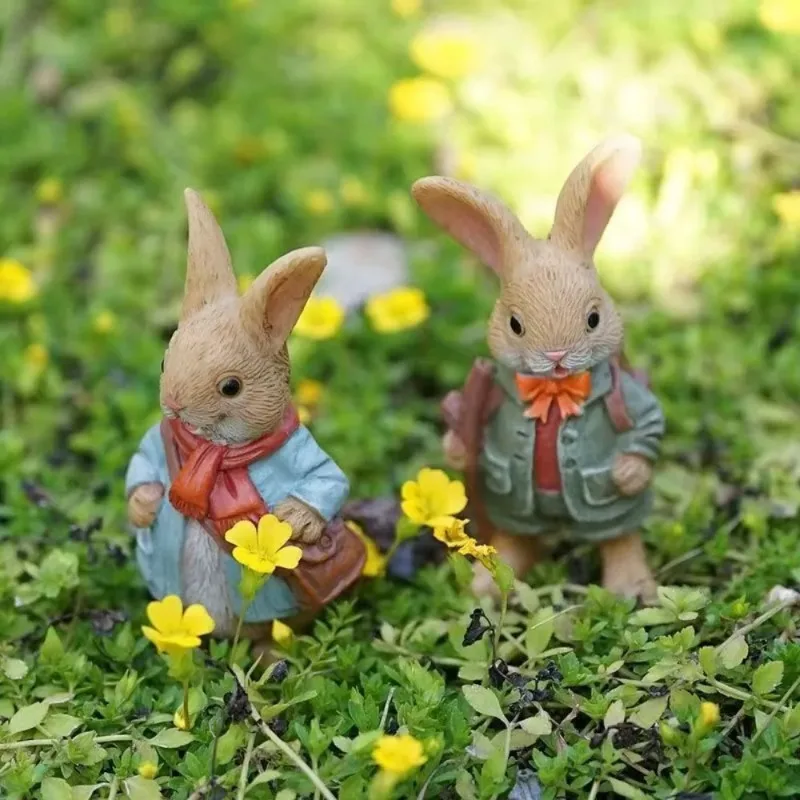 Country Simulation Rabbit Statue Resin Ornaments Outdoor Balcony Animal Micro Landscape Crafts FlowerPot Decoration Accessories