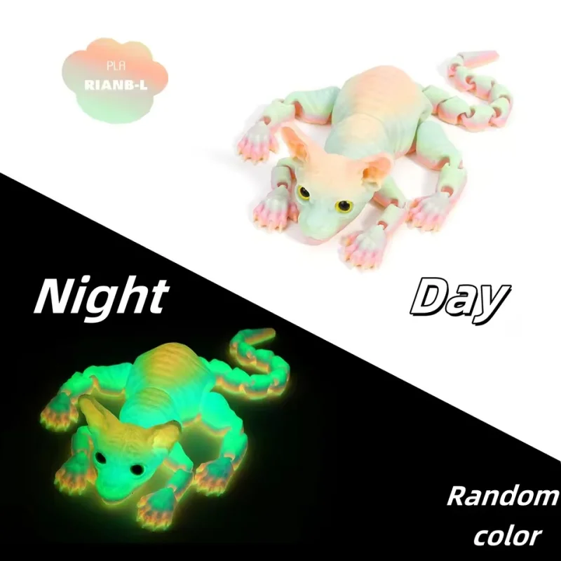3D Printed toy Articulated Sphynx Cat Fidget Toy Realistic Hairless Animal Model Desktop Ornament Collectible Gift For Pet Lover