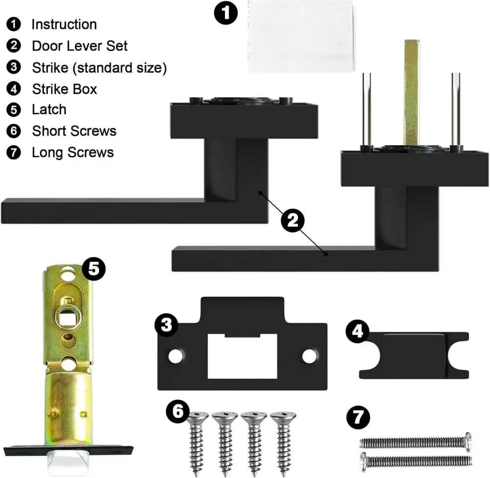 Passage Door Lever, 8 Pack Matte Black Interior Handles for Hallway and Closet, Heavy Duty Square Interior Keyless