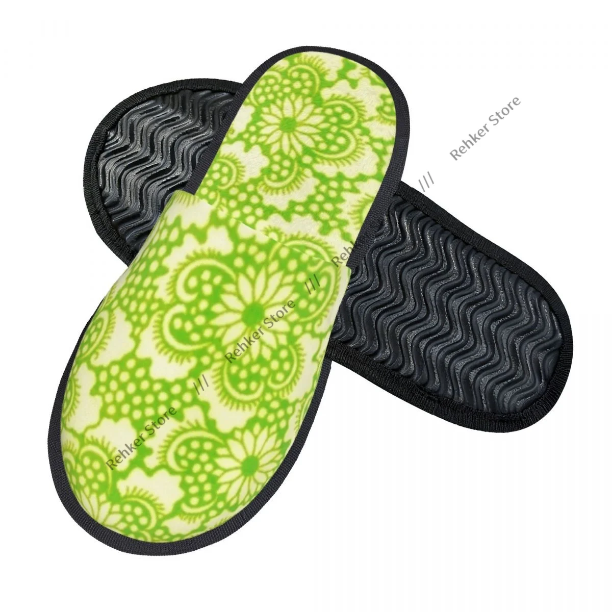 Home Slippers Indoor Bedroom Slipper Sacura Green Pattern Flip Flops Autumn Winter Furry Plush Shoes