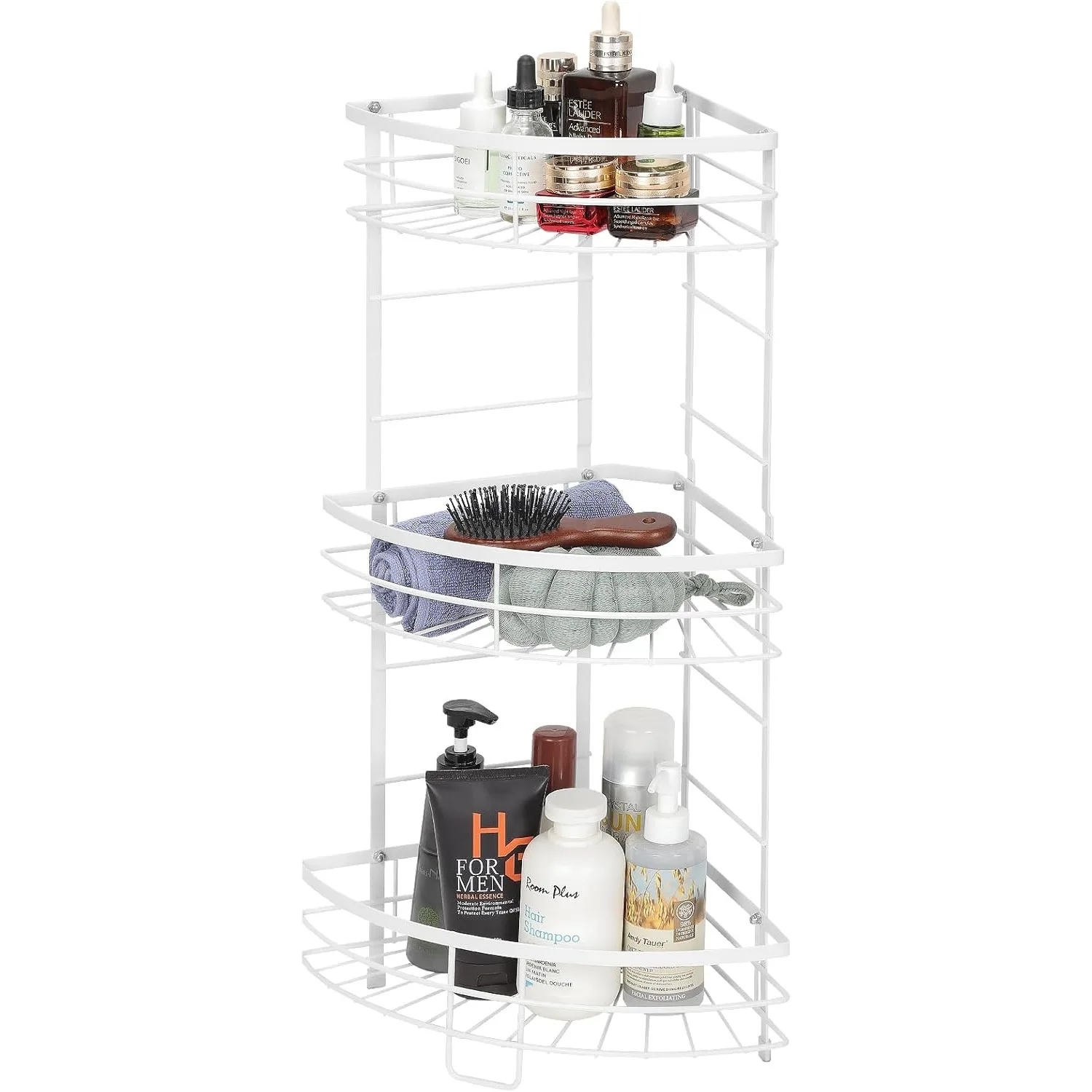 Estante esquinero de metal blanco de 3 niveles a prueba de herrumbre, organizador de almacenamiento de ducha para baño/cocina/sala de estar con diseño que ahorra espacio